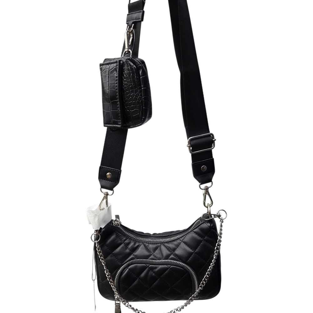 Madden NYC Quilted Black Crossbody Bag NWT Double Pocket Adjustable Strap - Picture 1 of 7